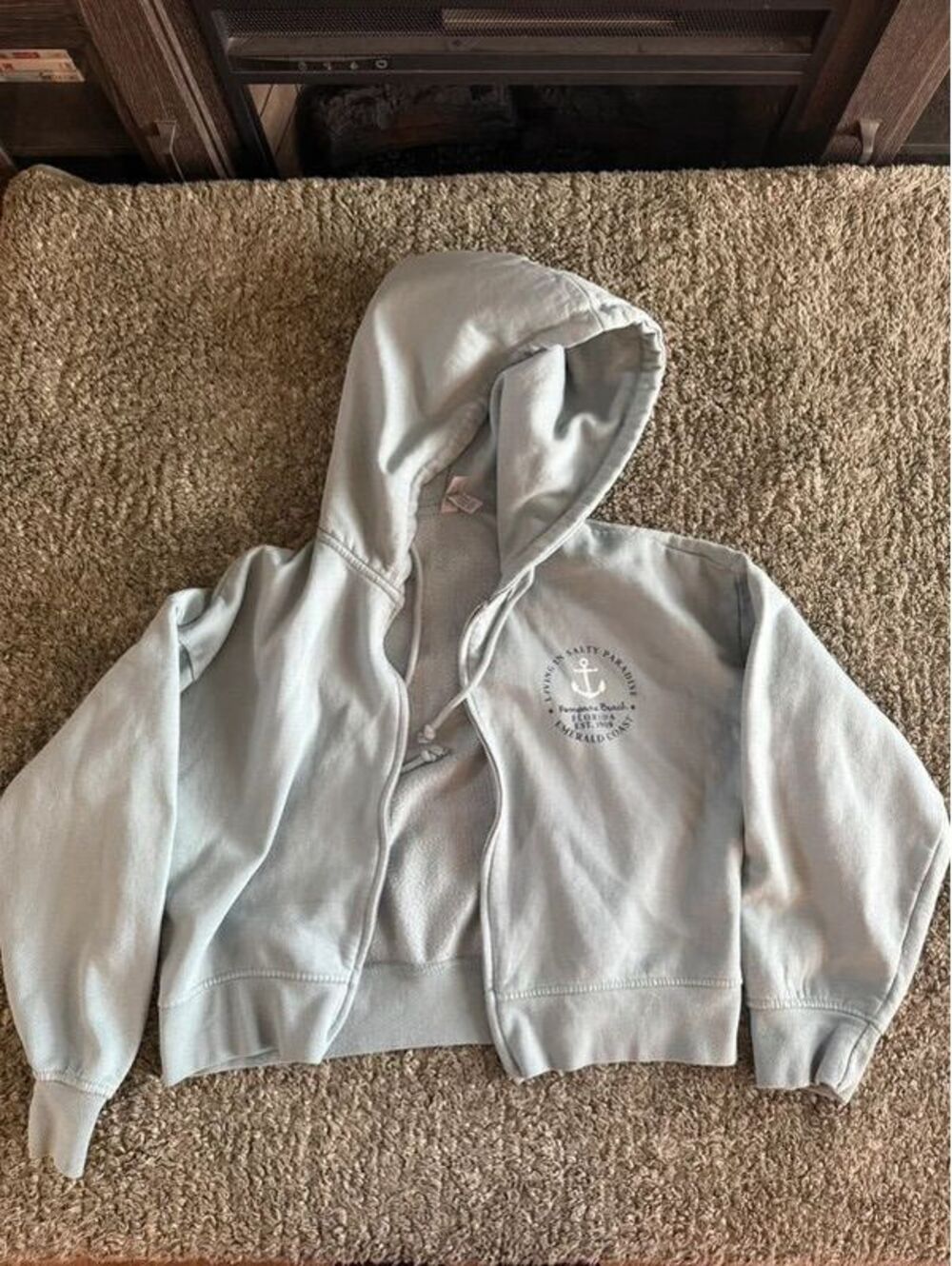 U.S. Apparel Light Blue Full Zip Hoodie with Anchor Print Zipper Broken